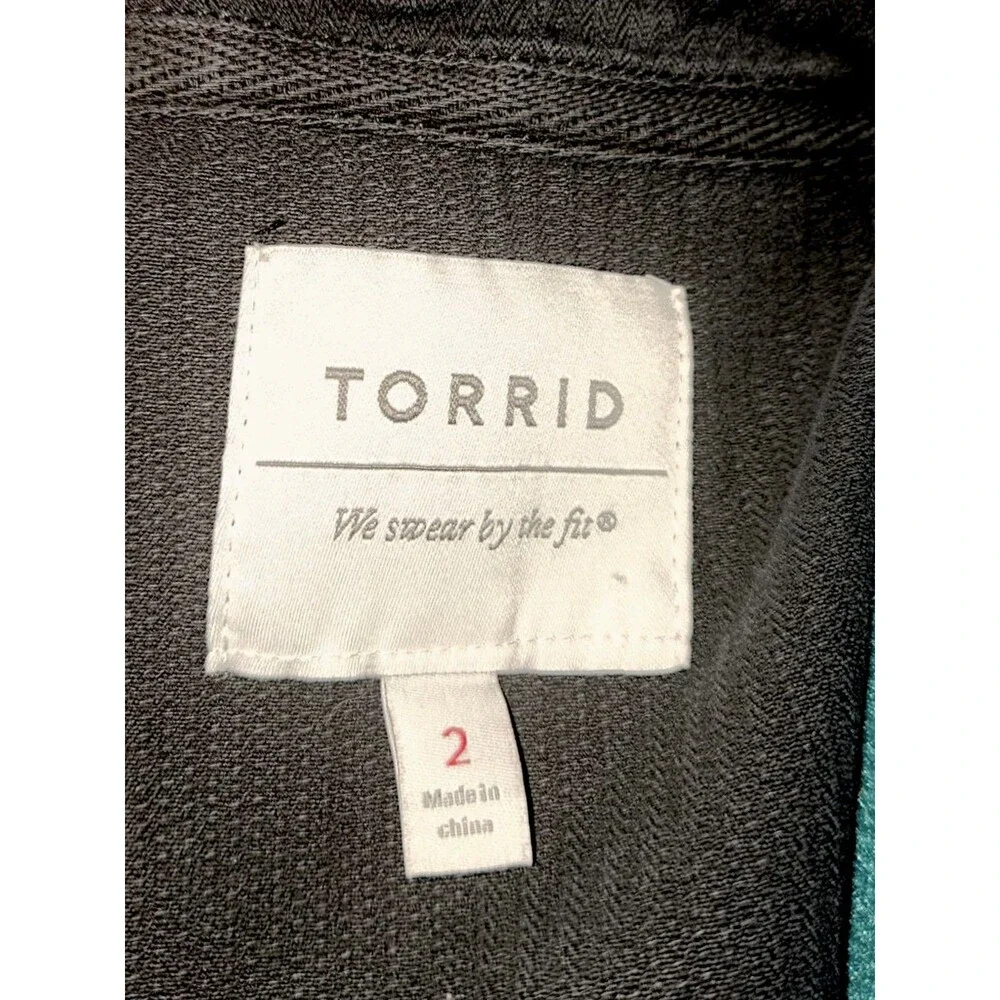 Torrid Jean Jacket Womens Size 2 Black Denim Long Moto Beaded Fray Biker Punk
